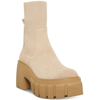 Steve Madden Liberti Womens Suede Platform Chelsea Boots In White