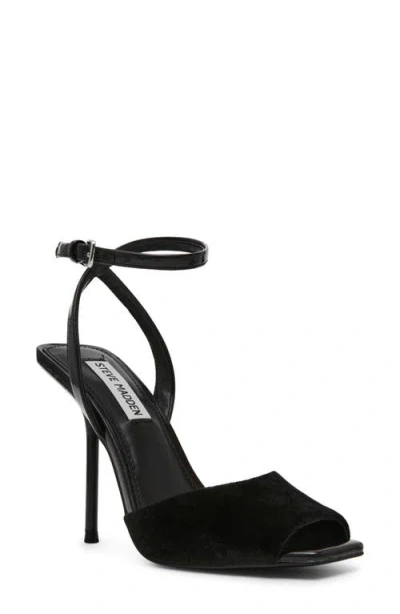 Steve Madden Lilac Ankle Strap Sandal In Black Velvet,black Patent