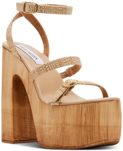 Steve Madden Lilia High Wooden Platform Dress Sandals In Raffia Multi