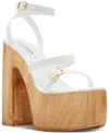Steve Madden Lilia High Wooden Platform Dress Sandals In White Patent