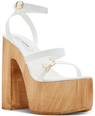 Steve Madden Lilia High Wooden Platform Dress Sandals In White Patent
