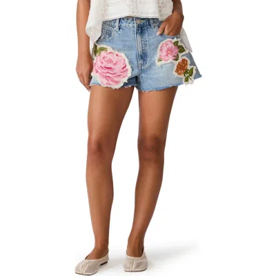 Steve Madden Lilien Floral Patch Denim Cutoff Shorts In Blue