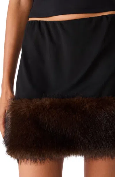 Steve Madden Lillienne Faux Fur Trim Miniskirt In Black