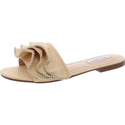 Steve Madden Lilou Womens Jeweled Man Made Slide Sandals In Natural Raffia