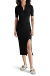 Steve Madden Lindy Polo Rib Midi Sweater Dress In Black