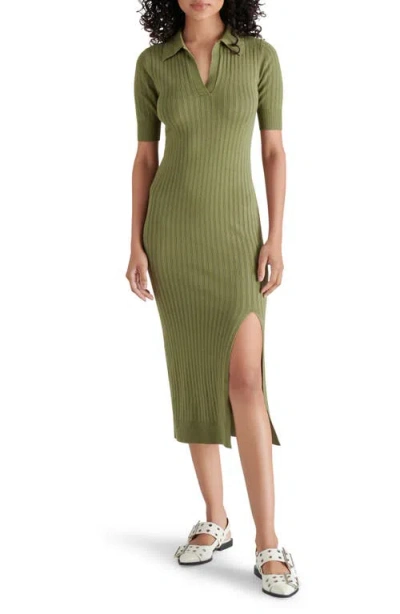 Steve Madden Lindy Polo Rib Midi Sweater Dress In Burnt Olive