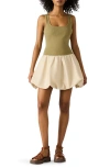 Steve Madden Linnea Mixed Media Bubble Hem Cotton Minidress