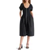 Steve Madden Liora Smocked Waist Cotton Poplin Dress In Black