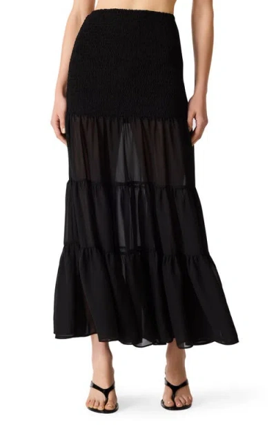 Steve Madden Lisabel Smocked Tiered Maxi Skirt In Black