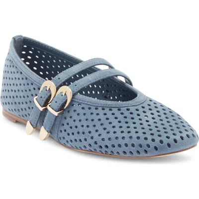 Steve Madden Lissa Perforated Mary Jane Flat In Blue