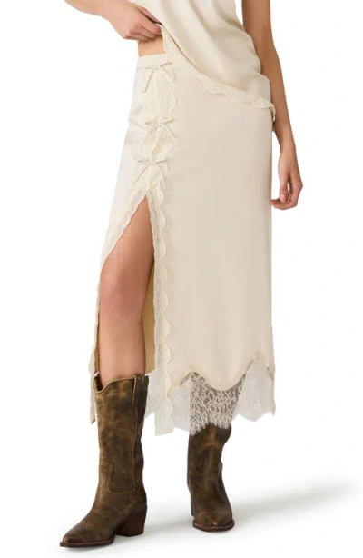 Steve Madden Lissandra Lace Trim Satin Maxi Skirt In White