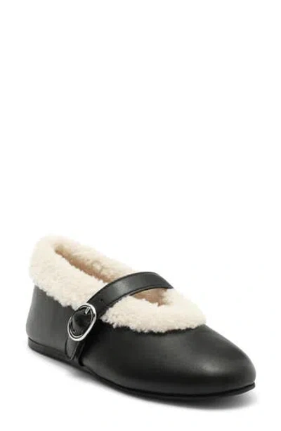 Steve Madden Lodge Faux Shearling Lined Mary Jane Flat In Black