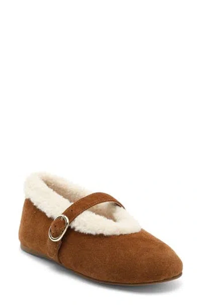 Steve Madden Lodge Faux Shearling Lined Mary Jane Flat In Brown
