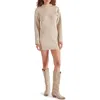 Steve Madden Long Sleeve Funnel Neck Rib Mini Sweater Dress In Cream