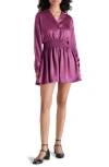 Steve Madden Long Sleeve Satin Mini Shirtdress In Vintage Purple