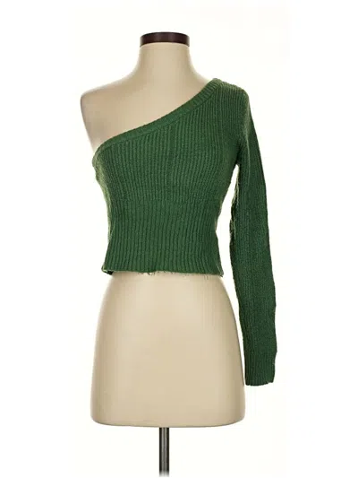 Pre-owned Steve Madden Long Sleeve Top Green One Shoulder Neckline Tops