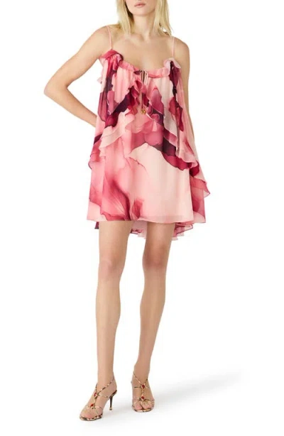 Steve Madden Lorella Print Ruffle Sleeveless Shift Dress In Pink