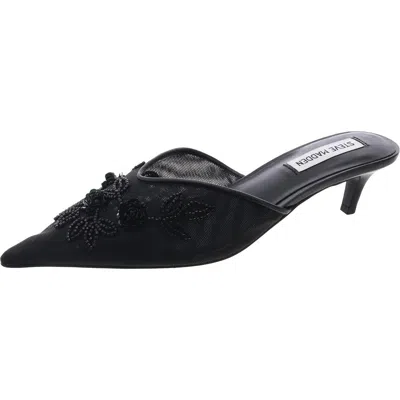 Steve Madden Lorna Womens Embellished Mesh Kitten Heels In Black