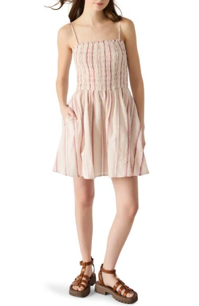 Steve Madden Lotty Stripe Smocked Stretch Cotton Sundress In Pink