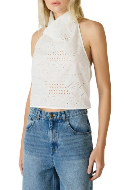 Steve Madden Lou Eyelet Embroidered Halter Top In White
