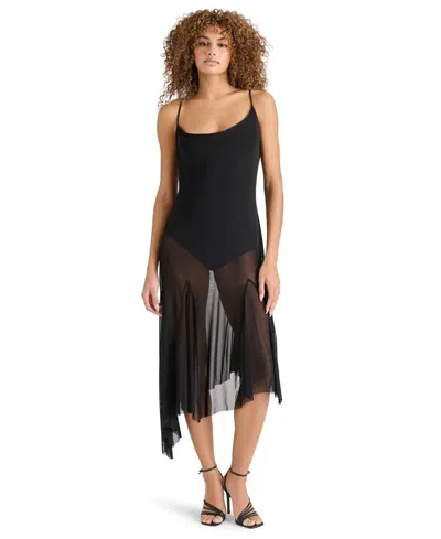 Steve Madden Laney Asymmetric Mesh Dress In Blue
