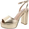 Steve Madden Lourdes Womens Buckle Patent Leather Platform Heels In Gold