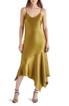 Steve Madden Lucielle Handkerchief Hem Satin Slipdress In Green Moss