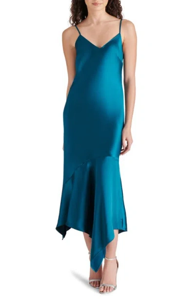 Steve Madden Lucielle Handkerchief Hem Satin Slipdress In Midnight Teal