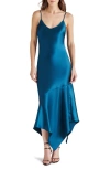 Steve Madden Lucielle Handkerchief Hem Satin Slipdress In Royal Blue