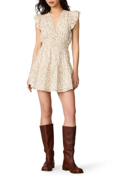 Steve Madden Lucienne Floral Print Ruffle Lace Minidress In Neutral