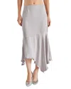 Steve Madden Lucille Satin Asymmetric Midi Skirt In Ash Grey