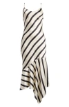 Steve Madden Lucille Stripe Asymmetric Hem Satin Midi Dress In Cream