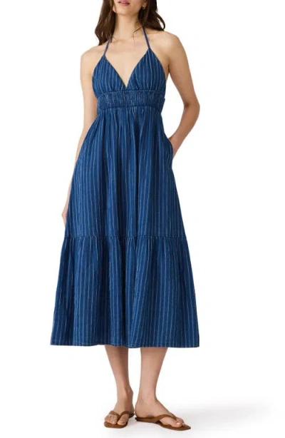Steve Madden Lucky Stripe Halter Maxi Dress In Blue