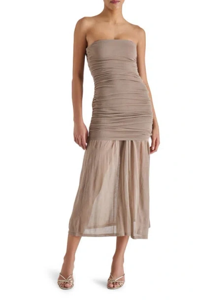 Steve Madden Lula Ruched Strapless Dress In Vetiver