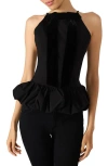 Steve Madden Luxe Prim Velvet Bow Sleeveless Peplum Top In Black