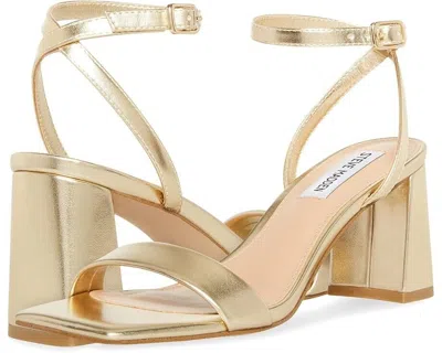 Steve Madden Luxe Sandal Women 10 Gold Square Toe Ankle Strap Block Heel Khd1383