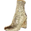 Steve Madden Lynden Womens Sequined Square Toe Mid-calf Boots In Silver