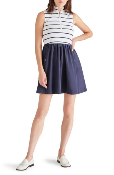 Steve Madden Lyon Half Zip Minidress In Navy Stripe