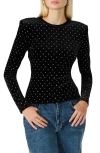 Steve Madden Maddilyn Embellished Velvet Padded Shoulder Top In Black