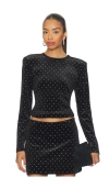 Steve Madden Maddilyn Embellished Velvet Padded Shoulder Top In Black