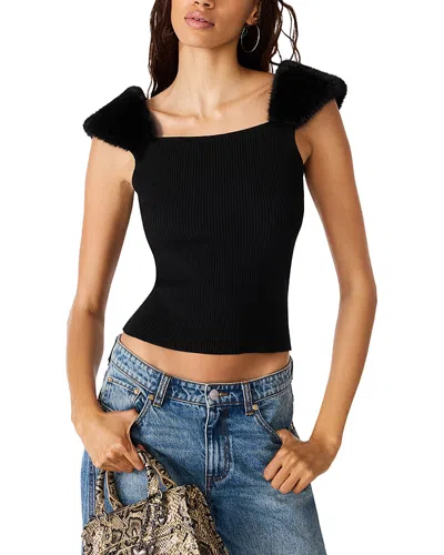Steve Madden Madelyn Cap Sleeve Sweater Top In Black