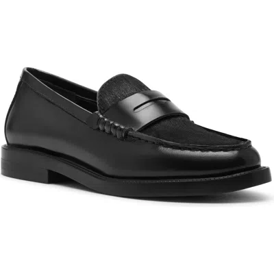 Steve Madden Madison Genuine Calf Hair Penny Loafer In Black Leather