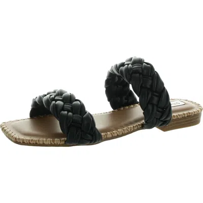 Steve Madden Magnitude Womens Braided Faux Leather Slide Sandals In Black