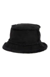 Steve Madden Mai Faux Fur Trim Bucket Hat In Black