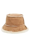 Steve Madden Mai Faux Fur Trim Bucket Hat In Tan