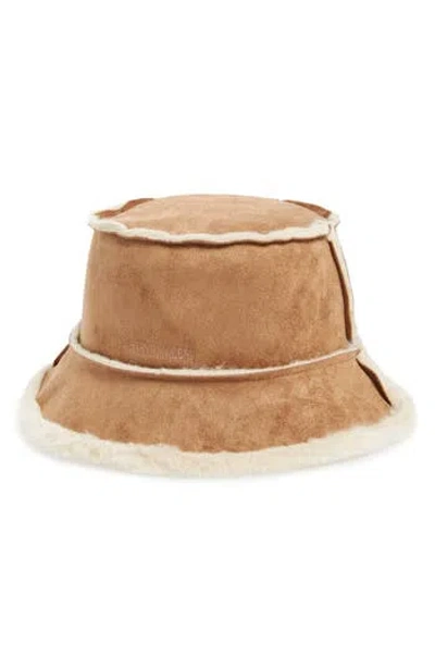 Steve Madden Mai Faux Fur Trim Bucket Hat In Tan