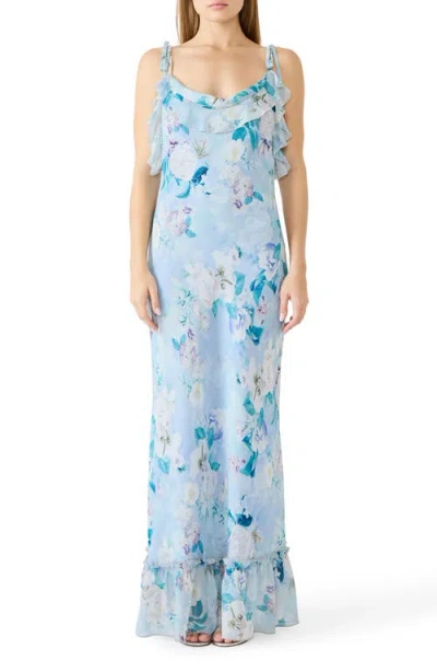 Steve Madden Malenna Floral Ruffle Chiffon Maxi Dress In Brown