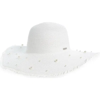 Steve Madden Mandi Imitation Pearl Straw Hat In White