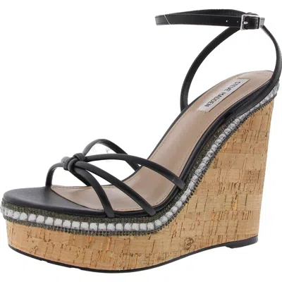 Steve Madden Manifest Womens Embellished Faux Leather Wedge Sandals In Black