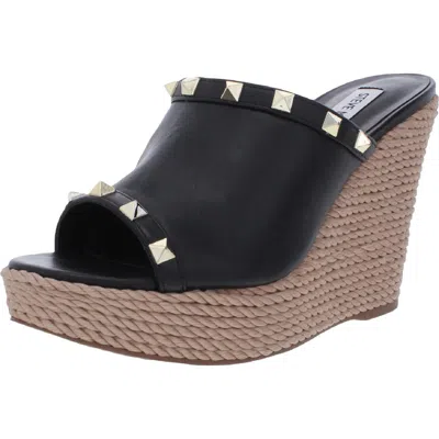 Steve Madden Manners Womens Studded Wedge Sandals In Black